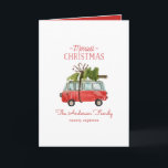 Carte noël avec le...Vanne à eau vintage<br><div class="desc">Ambiance festive avec cette amusante aquarelle et le design des arbres de Noël. Une belle voiture rouge peinte à la main et un arbre vert, donne une atmosphère rustique traditionnelle, qui est complétée par une police de caractères moderne, tendance, audacieuse. Le texte peut être personnalisé avec votre nom de famille...</div>