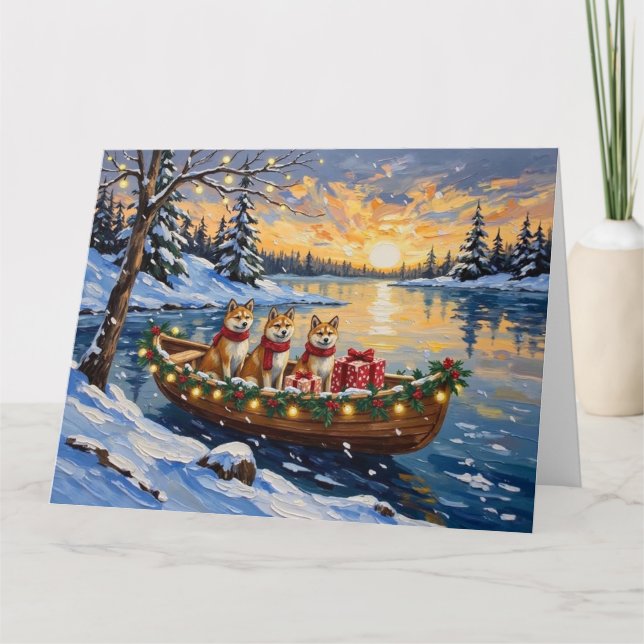 Carte Noël Bateau Akita Fêtes (Devant)