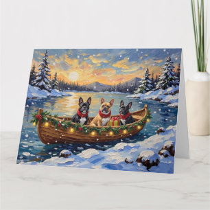 Carte Noël Bateau de chien bouledogue français Holiday