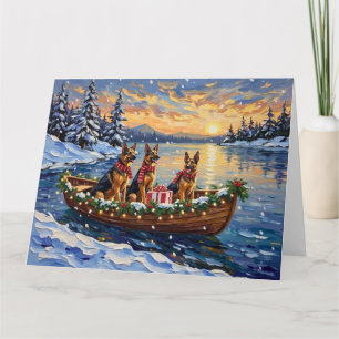 Carte Noël Bateau de la fête de chien de berger allemand