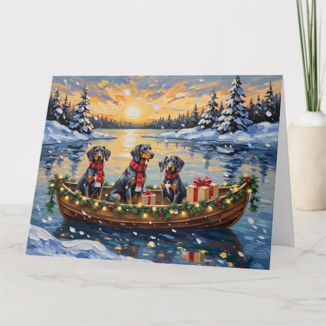 Carte Noël Bateau de vacances Bluetick Coonhound (Devant)