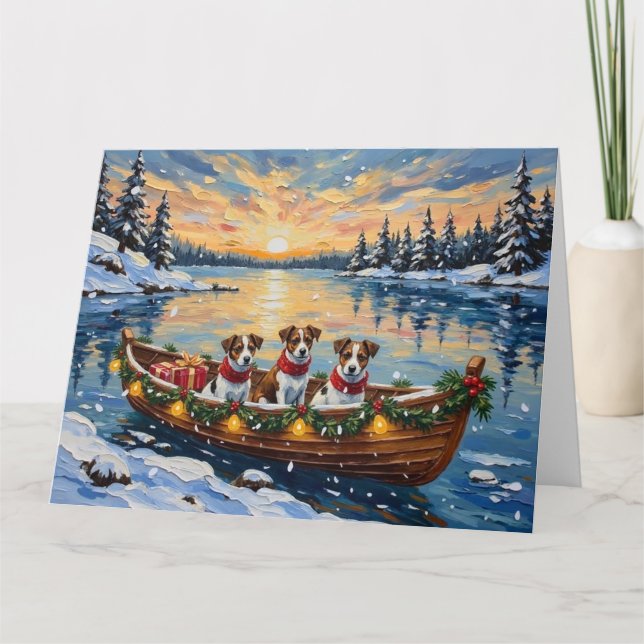 Carte Noël Bateau de vacances Jack Russell Terrier (Devant)