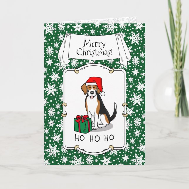 Carte Noël Beagle de chapeau de Noël (tri couleur 3) Chi (Devant)