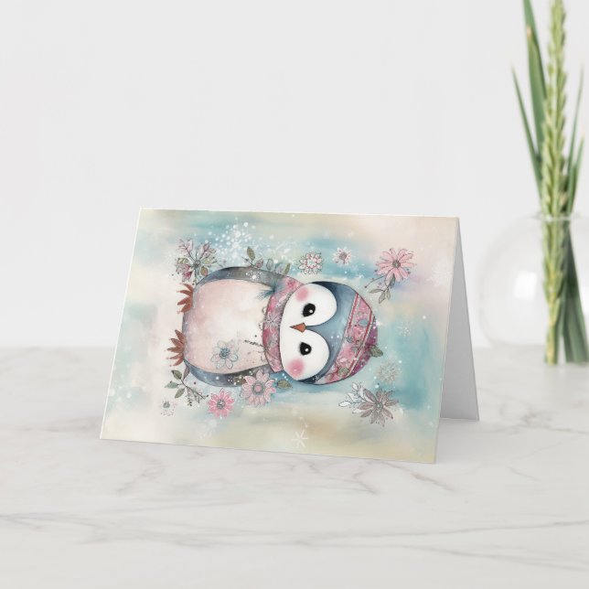 Carte Noël Bébé Animaux Pingouin voeux de vacances (Devant)