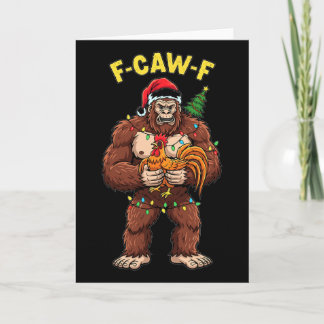 Carte Noël Bigfoot tenant un poulet drôle de vacances