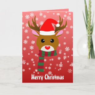 Carte Noël blanc Rudolph le renne à nez rouge