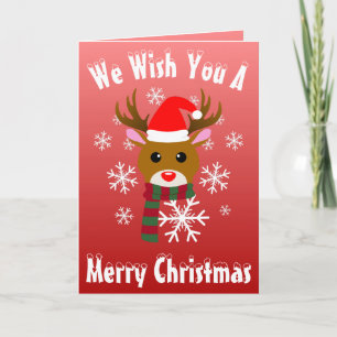 Carte Noël blanc Rudolph le renne à nez rouge