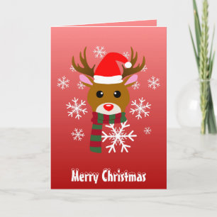 Carte Noël blanc Rudolph le renne à nez rouge