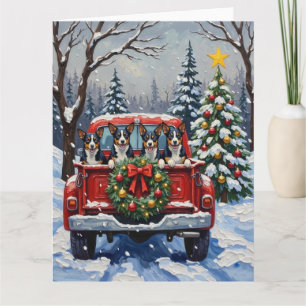 Carte Noël Blue Heeler Camion Rouge Fêtes