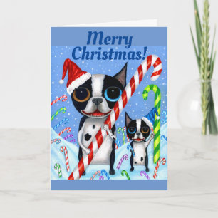 Carte Noël Boston Terrier Chiens Sucre de canne Santa Ha