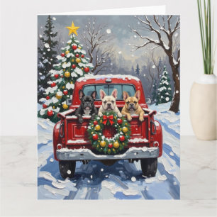Carte Noël Bouledogue Français Camion Rouge Fêtes