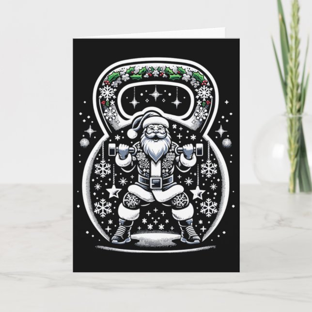 Carte Noël Buff Père Noël Kettlebell (Devant)