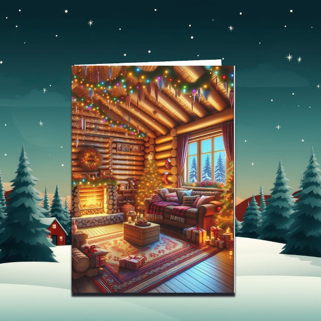 Carte Noël Cabane en Bois et Cheminée Chauds et Conforta (Créateur téléchargé)