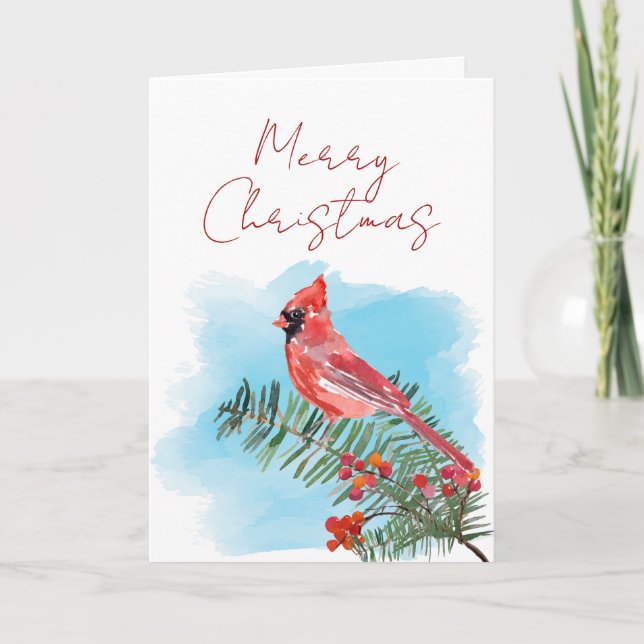 Carte Noël Cardinal Aquarelle Rustique (Devant)