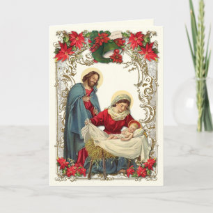 Carte Noël catholique Jésus Marie Joseph Chapelet