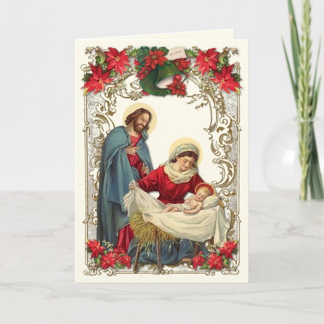 Carte Noël catholique Jésus Marie Joseph Chapelet (Devant)
