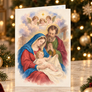 Carte Noël catholique vintage Nativité & Anges