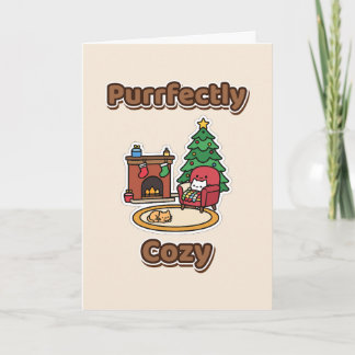 Carte Noël Chat Parfaitement Douillet Cheminée