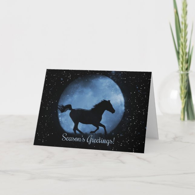 Carte Noël Cheval Joyeuses Fêtes Lune (Devant)
