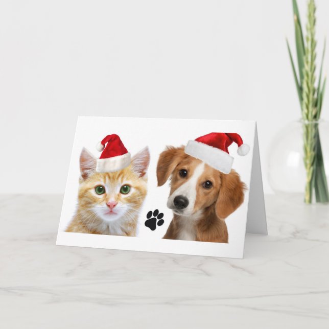 Carte Noël Chien Chat Cute Animaux de Noël Noël Noël (Devant)