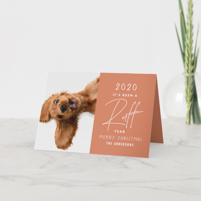 Carte Noël chien drôle ruff année en examen (Devant)