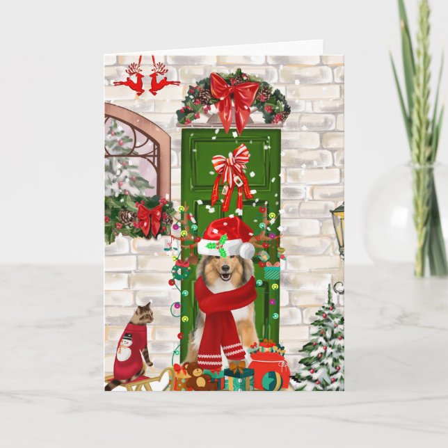 Carte Noël Chien Sheltie  (Devant)
