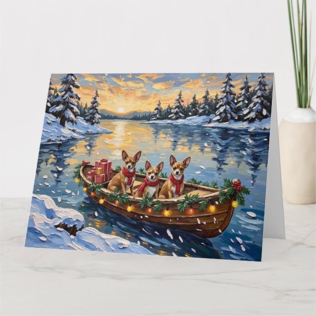Carte Noël Chihuahua Bateau Fêtes (Devant)