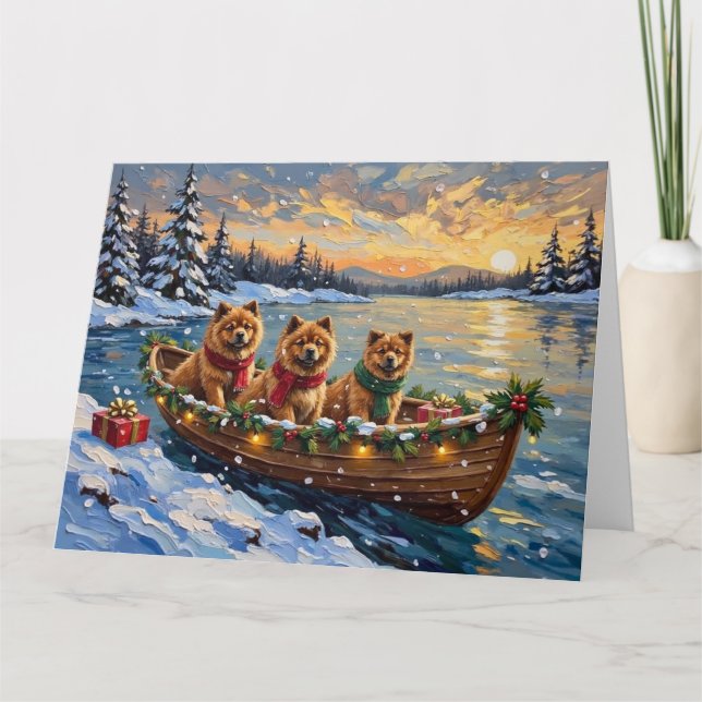Carte Noël Chow Chow Bateau Fêtes (Devant)