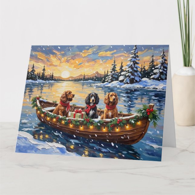 Carte Noël Cocker Spaniel Bateau Fêtes (Devant)