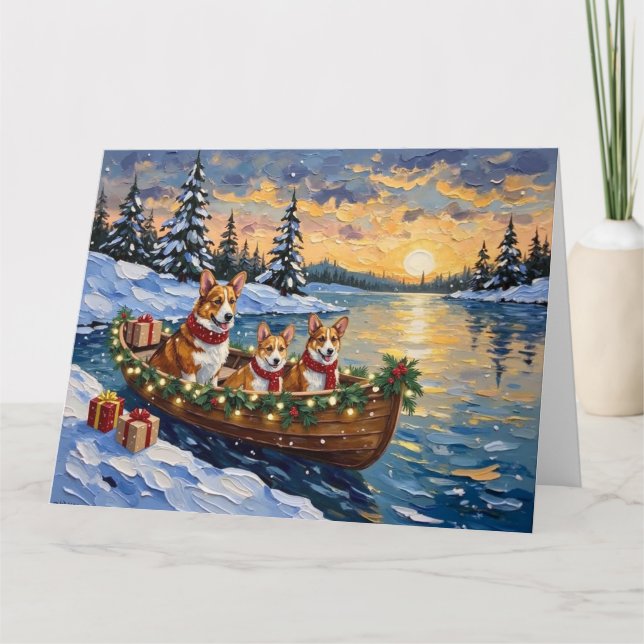 Carte Noël Corgi Bateau Fêtes (Devant)