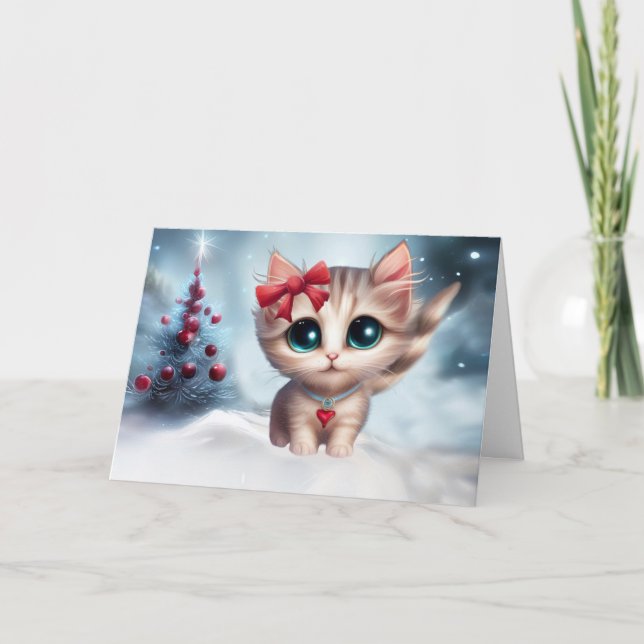 Carte Noël Cute Kitten avec sapin de Noël (Devant)