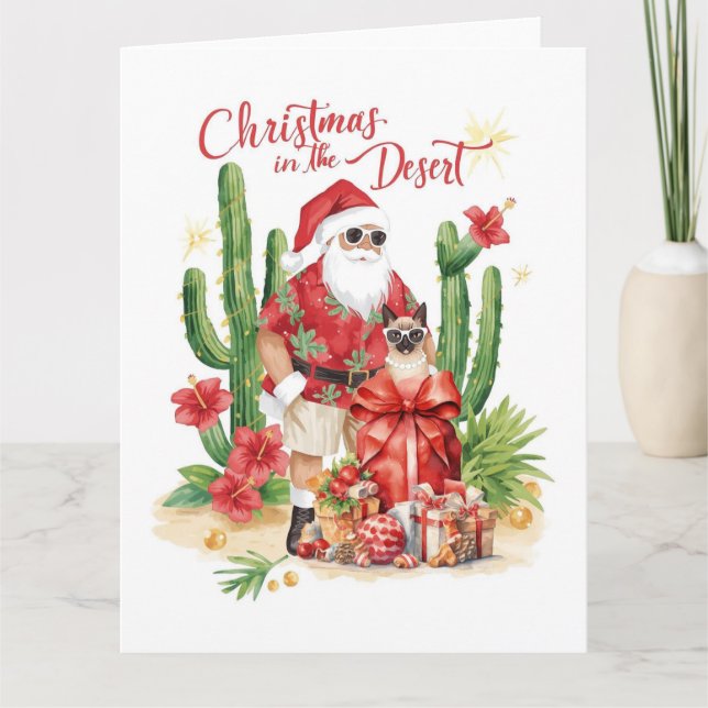 Carte Noël dans le désert avec le Père Noël Cactus  (Devant)