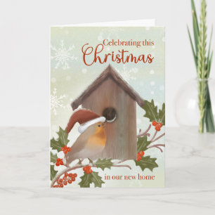 Carte Noël dans un nouveau nid Oiseau et Niche