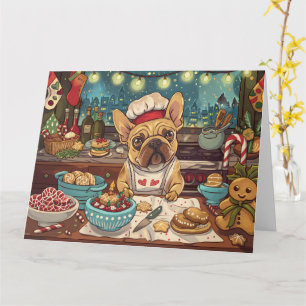 Carte Noël de Bouledogue Français : Pâtisserie festive d