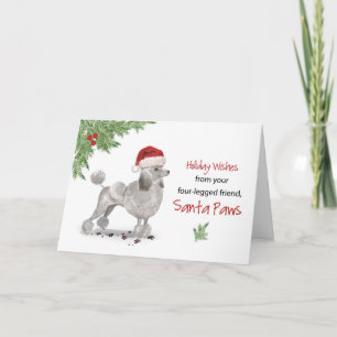 Carte Noël de caniche gris du chien dans Funny Santa Hat