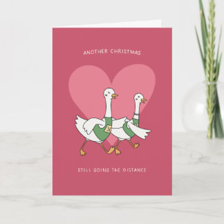 Carte Noël de couple d'oies allant au bout