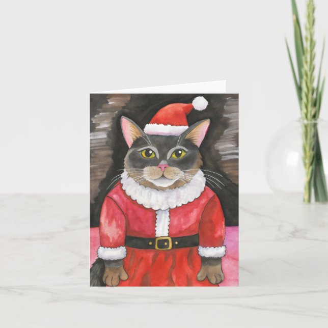 Carte Noël de Cute Chat Père Noël (Devant)