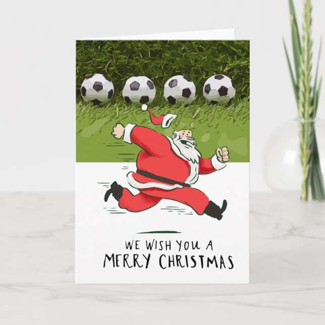 Carte Noël de football avec le Père Noël jouant au ballo (Devant)