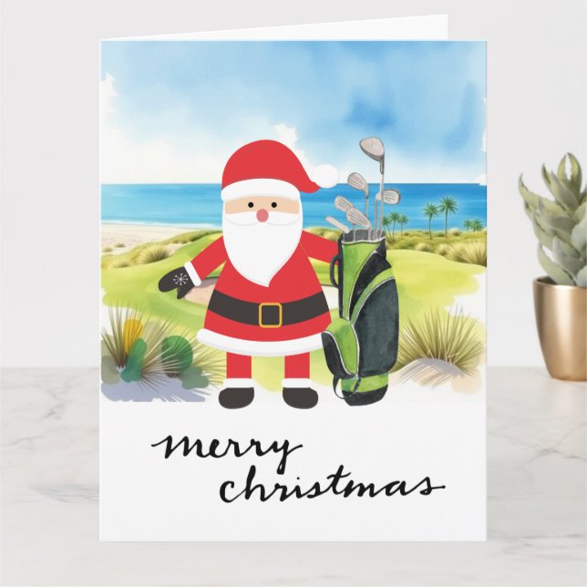 Carte Noël de golf avec Santa Claus Golfer (Petite plante)