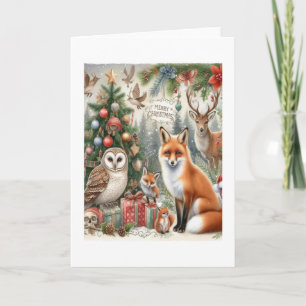 Carte Noël de la renard et de la chouette des bois