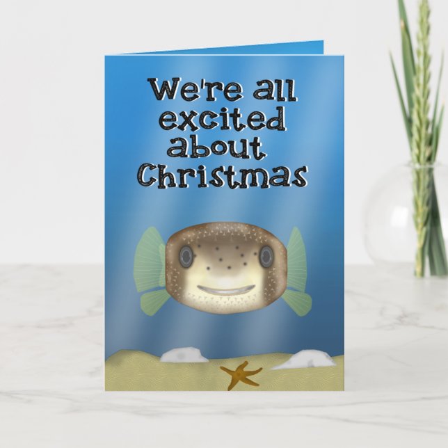 Carte Noël de poissons de décolleur de porc-épic (Devant)