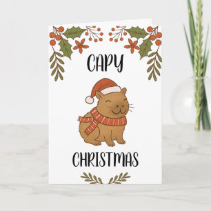 Carte Noël de Pun Capybara Dessiné à la Main Mignon Pers