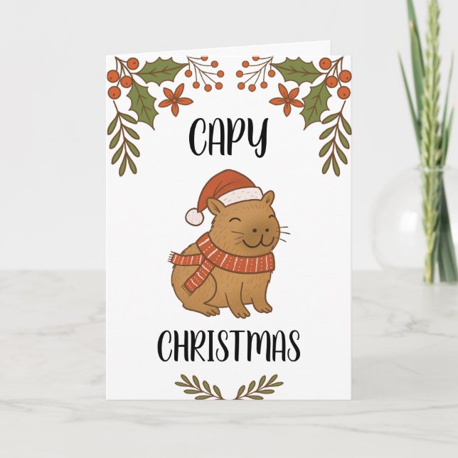 Carte Noël de Pun Capybara Dessiné à la Main Mignon Pers (Devant)