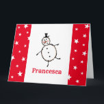 Carte Noël de Snowman personnalisé<br><div class="desc">Cette carte de Noël personnalisée présente le personnage Snowman de l'équipage de Noël.</div>