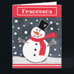 Carte Noël de Snowman personnalisé<br><div class="desc">Cette scène de neige de Noël de bonhomme de neige est imprimée d'un collage conçu par Helen McCartney Designs.</div>