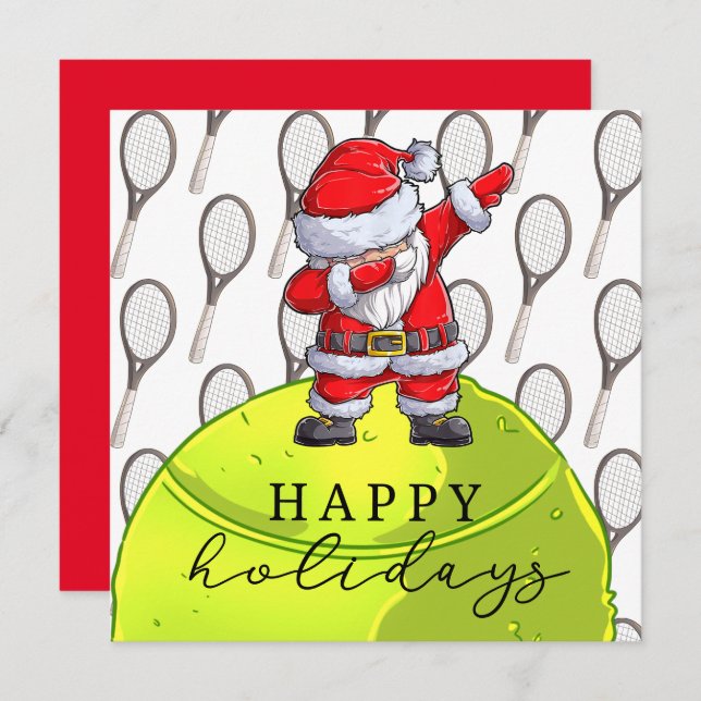 Carte Noël de tennis avec balle et raquette avec Père No (Devant / Derrière)
