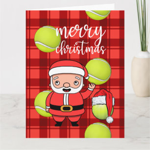 Carte Noël de tennis avec le Père Noël de balle de tenni