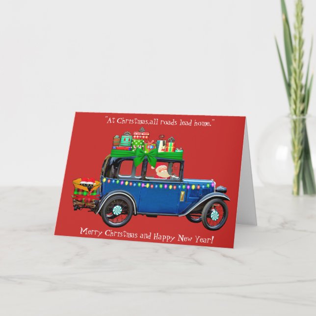 Carte Noël de voiture bleue (Devant)