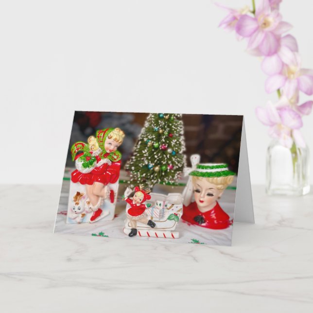 Carte Noël des années 50 à la mode rétro Nouvel An (Orchidée)