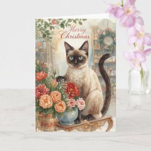 Carte Noël des chats sur le thème du chat siamois dans l